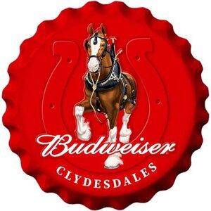 Budweiser Metal Bottle Cap Beer Sign Garage Shop Bar Man Cave Outdoor LARGE NW